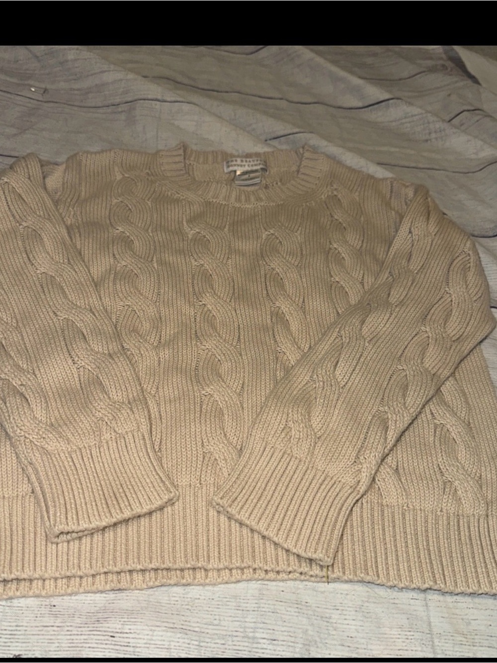 The Beaufort Bonnet Company Beige Cable Sweater 8 Pima Cotton Crew
